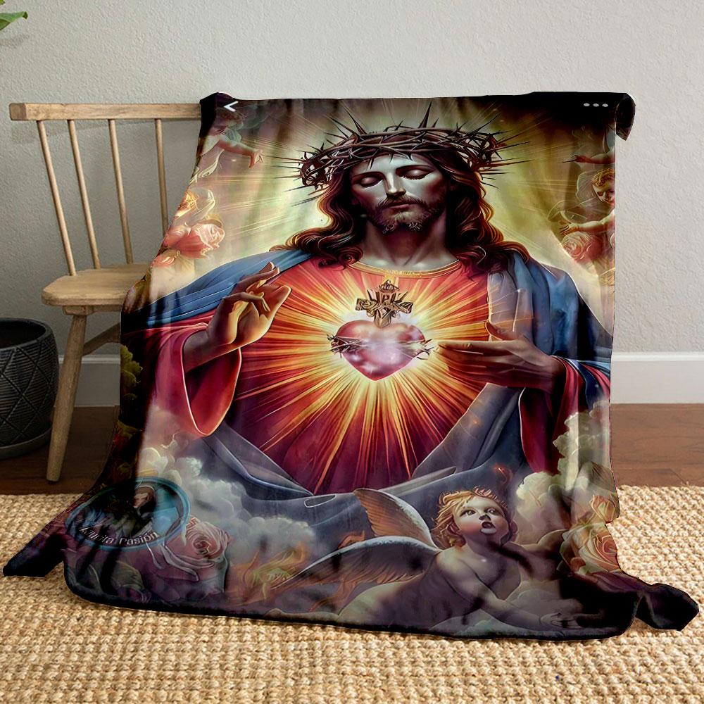 

Sacred Heart Jesus Cherub Blanket bedroom Blanket for Livingroom Couch lunch break Soft throw for Friend s festival Gift 80cm x 120cm