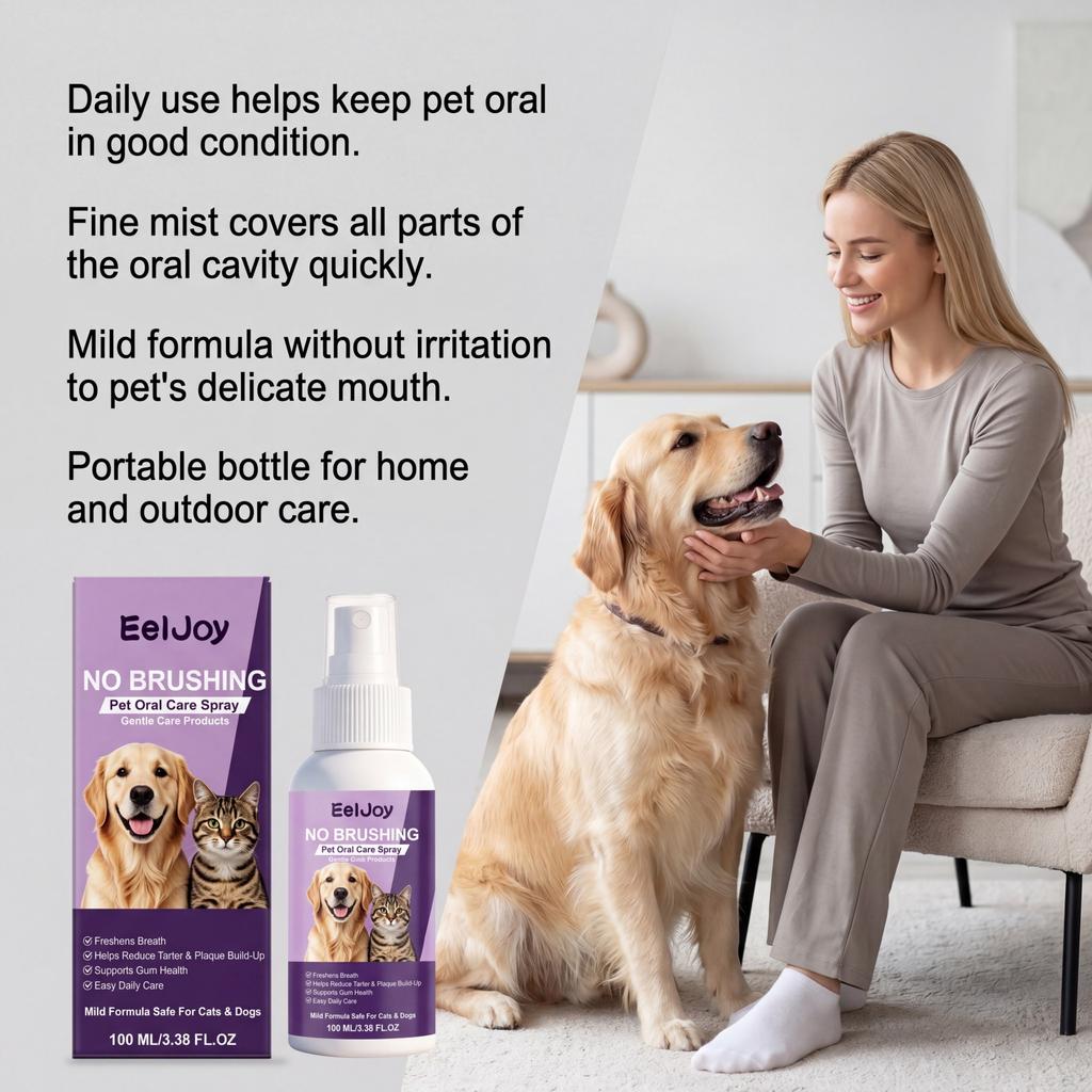 EelJoy No Brushing Pet Oral Care Spray Removes Oral Odor Supports Gum Health Convenient Gentle Pet Breath Freshener Spray 100ml