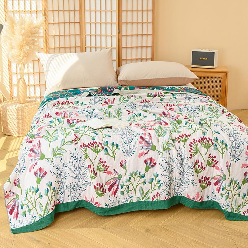 100% Cotton Blanket, Sheets, Four-Ply Gauze Sheets, Reversible, Lush Green