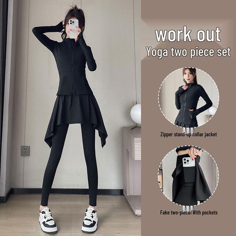 Women's Autumn 2024 Yoga and Sportswear Set: Running Jacket, Tennis/Badminton Skirt, and Fitness Pants