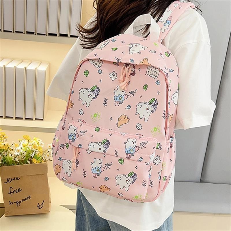 Cute Line Puppy Dog Print Backpack Large Capacity Schoolbag  Delicate Personality Trendy Student Bags Casual Travel Bags