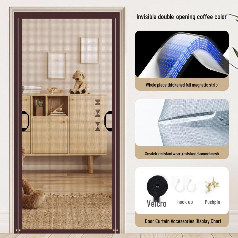 Diamond Mesh Magnetic Mosquito Door Curtain with Full-Frame Seal