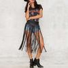 Womens High Waist Faux Leather Tassels Skirt Body Harness Punk Party Clubwear Charm Center Confident Dance