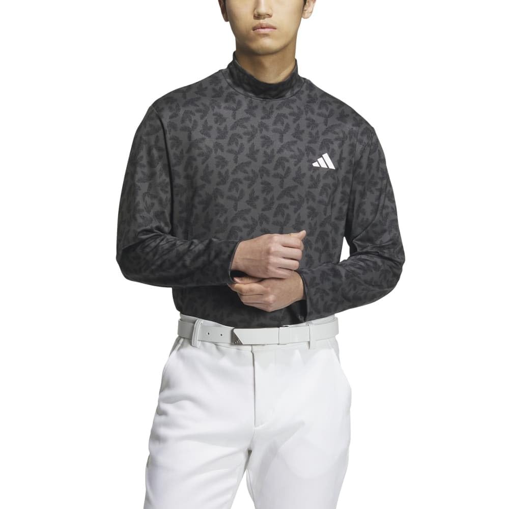 

Golf Polo Shirt Palm Leaf Print Mock Neck Stretch Shirt Six M [Adidas Golf] L/S Men s Black/Grey