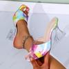 New Strange Transparent Heels Modern Slippers Women Mixed Colors Leather Square Toe Summer Sandals Female Shoes Pumps Size 43