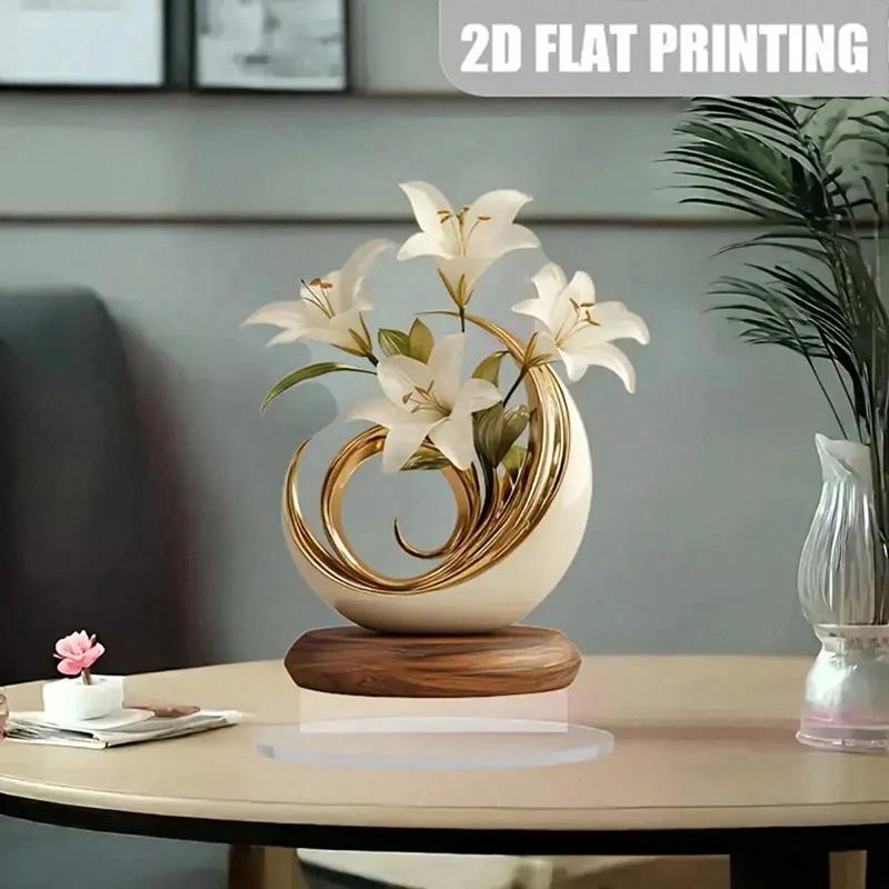 textureUnique 2D Acrylic Lily Flower Ornament Creative Desktop Flower Decor for Office Living Room Table Decoration Piece