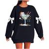Ladies' Christmas Printed Bow Round Neck Long Sleeved Loose Pullover Sweater Sweatshirt Top
