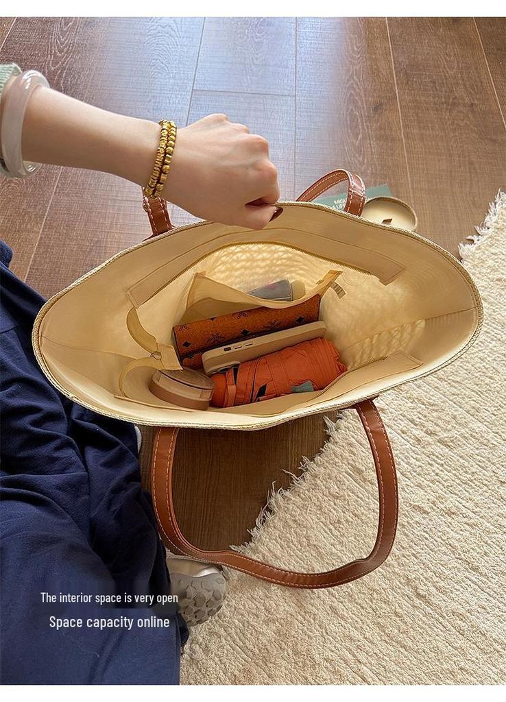 New Style Women's Straw Woven Tote Bag for Beach Vacation - Large Capacity Handbag & Shopping Basket