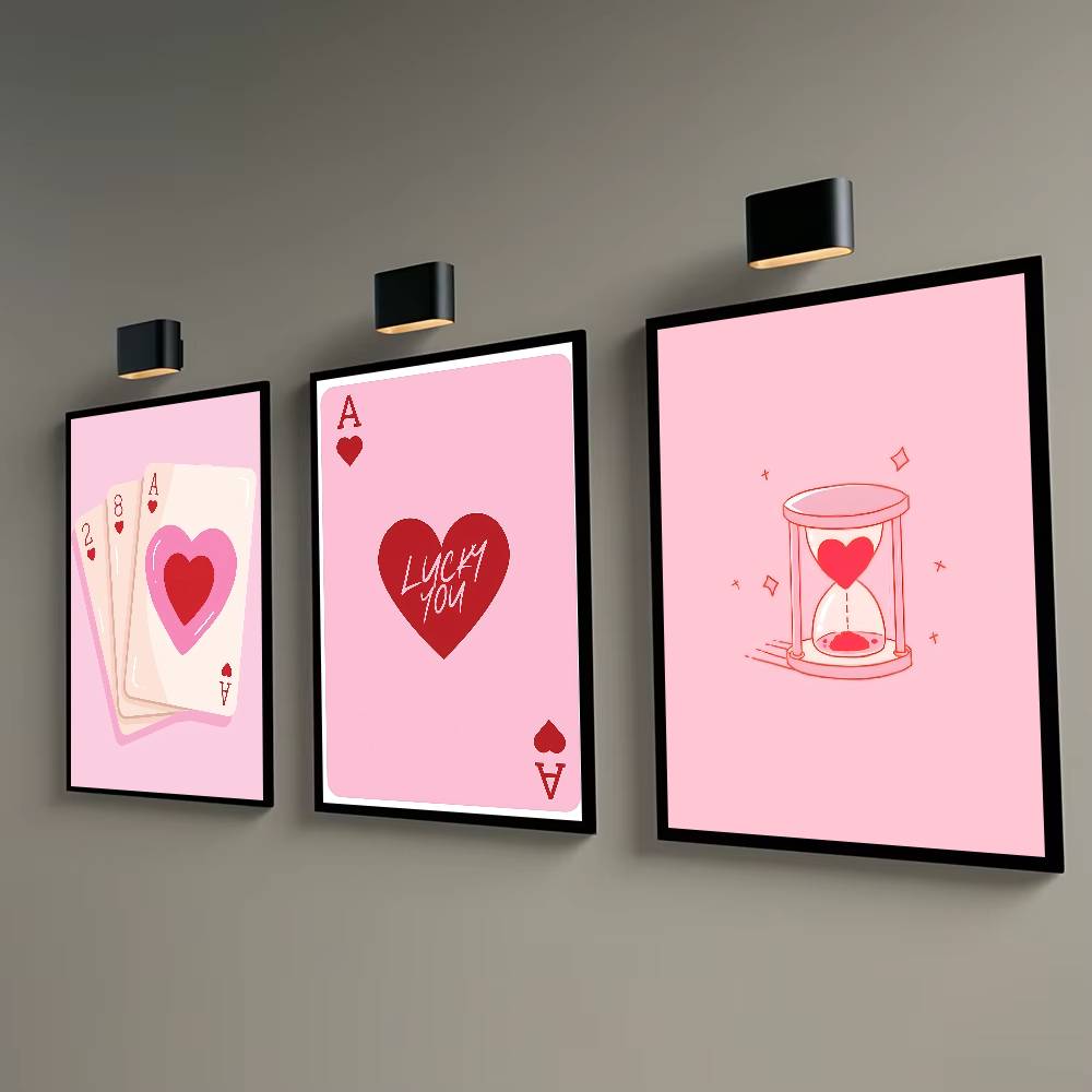 Cartoon Trendy Retro Aesthetic Pink Card Posters Fancy Wall Sticker for Living Room Bar Decoration Wall Decor