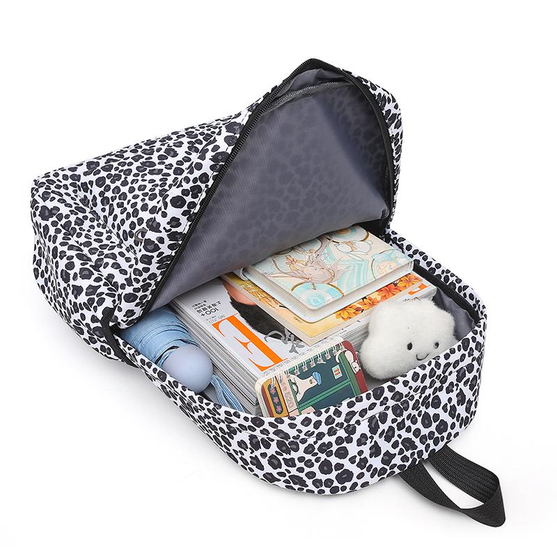 Tredelt ryggsekksett Stor kapasitet Dame Leopardmønstret ryggsekk Student Skolesekk