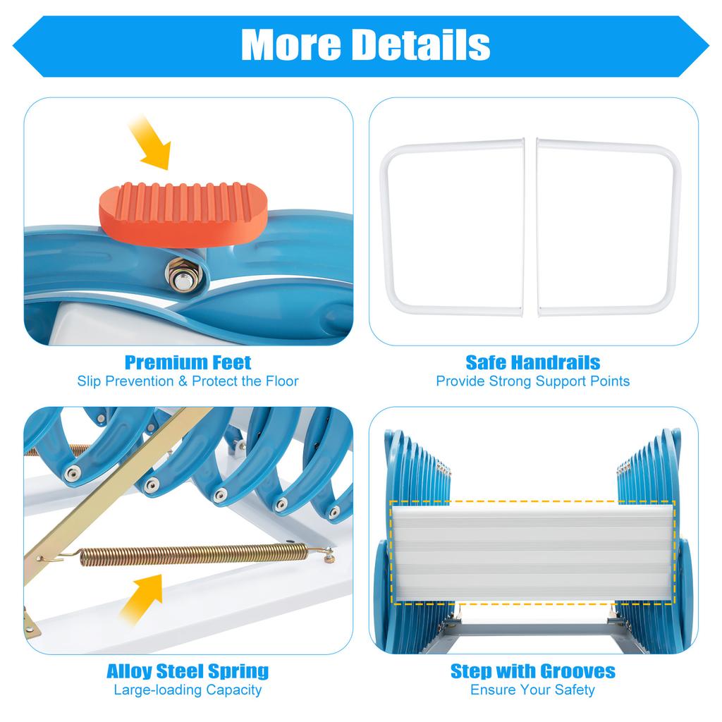 Al-Mg Alloy Folding Attic Ladder 400kg 12 Steps Wall Mounted Space Saving for Loft Garage Storage