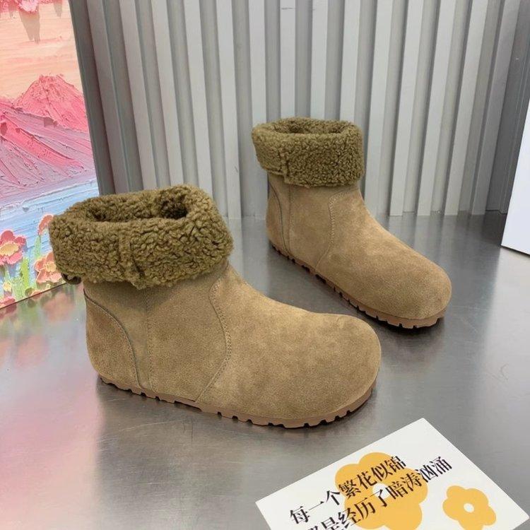 Soft leather version~ cotton shoes women's flat-soled velvet big-headed short boots 2025 winter new matte non-slip warm snow boots