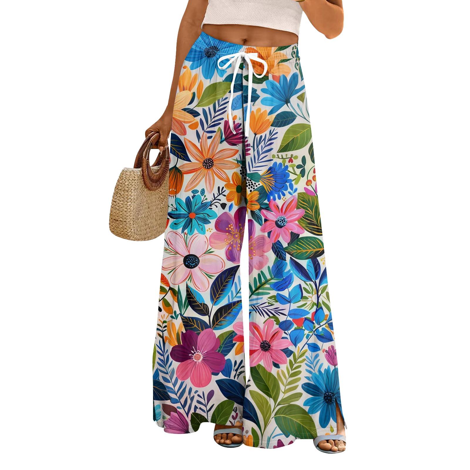 

Женские свободные повседневные брюки с цветочным принтом и широкими штанинами, с эластичной талией на кулиске и карманами M