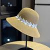 Vintage French-style floral straw fisherman hat for women, summer travel sun protection straw hat, seaside beach sun hat
