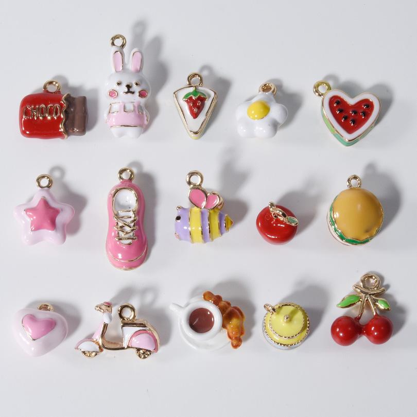 5/15pcs/Lot Cute Girl Pendant Enamel Cherry Rabbit Star Charms For Jewelry Making Supplies 3D Charm In Bulk DIY Earring Keychain