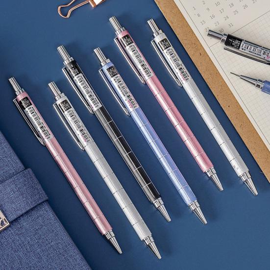 Student Mechanical Pencil 0.5/0.7mm Lead Anti-Break Buffer Design Easy Refill Clip Writing Pen Metal Body Primary School Student Mechanical Pencil
