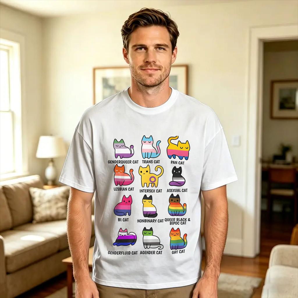 Vintage T Shirt Summer Gay Rainbow Cats in Cats LGBT Flag Pride Month Hip Hop T Shirts Cotton Tshirt for Couple Y2K Funny Tees