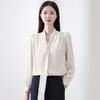 Temperament Streamer Chiffon Shirt Women's Summer Short-sleeved Top Women's White High-end Blue Commuter Interview Women's Shirt