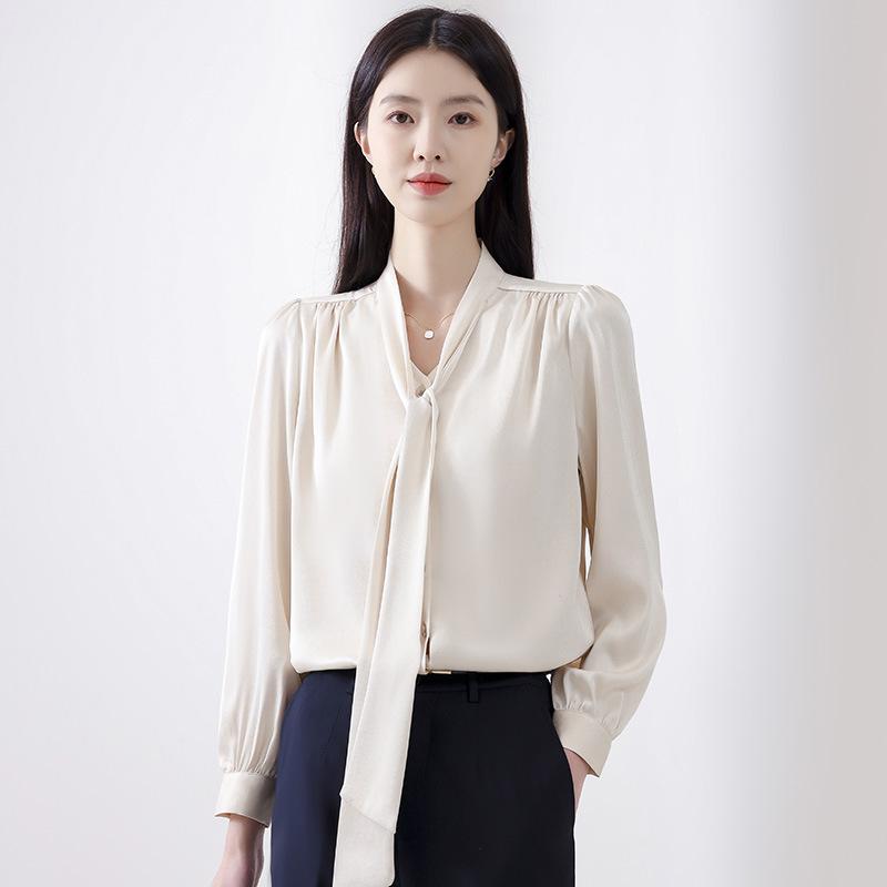 Temperament Streamer Chiffon Shirt Women's Summer Short-sleeved Top Women's White High-end Blue Commuter Interview Women's Shirt