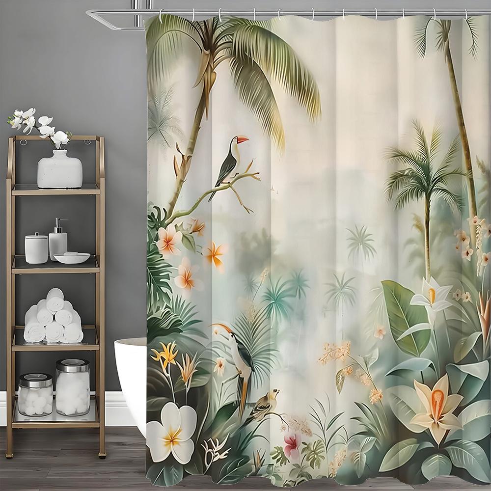 Tropical Rainforest Landscape Shower Curtain Washable Dirt-Resistant Shower Head Waterproof Polyester Bath Curtain
