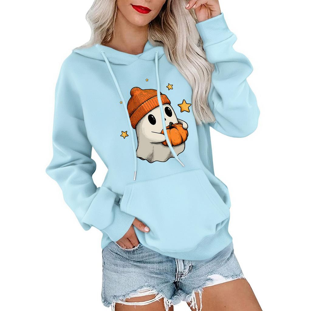 Women's Fashionable, Casual, Comfortable Round-neck, Hooded, Long-sleeved, Halloween-print Warm Sweater