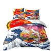 3D Three-Piece Ukiyo-E Painting Wave Flower Quilt Cover Digital Printing Bedding