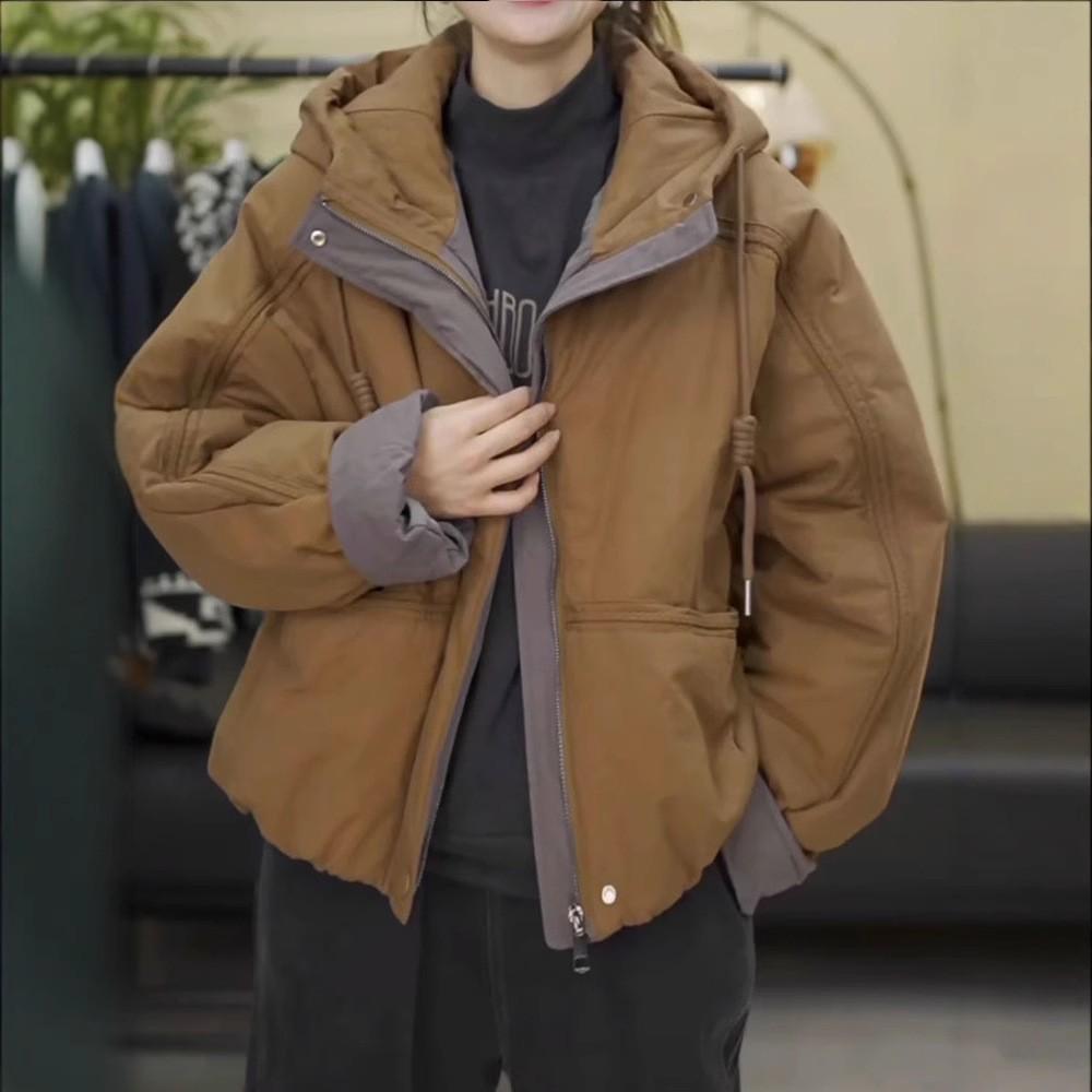 

Модний кольоровий короткий бавовняний одяг з капюшоном жіночий 2025 зима новий вільний універсальний і тонкий теплий бавовняний жакет XL імбирний