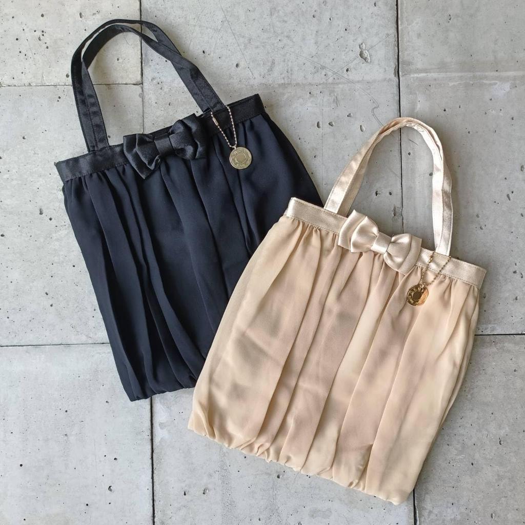 [mauve] Lightweight, Fluffy Chiffon Gathered Formal Bag with Ribbon (black)