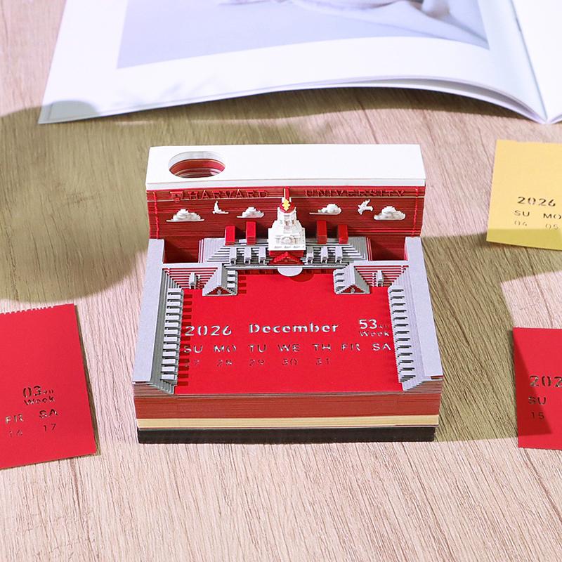 Time Piece Calendar 2026 Desk Calendar With Led Light 3D Tear-Away Calendar Paper Carving Art Memo Pad Notepad Gift Christmas