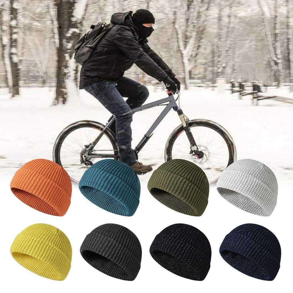 Reflective Beanie Hat Fishing Night Running Hats Outdoor Windproof Knitted Hat for Outdoor Sports and Hiking
