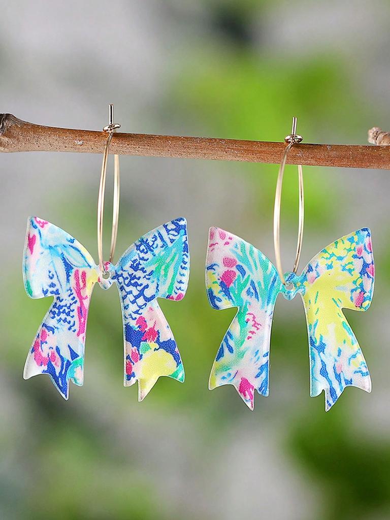 1 Pair Retro Graffiti Butterfly Hoop Earrings, Cute Colorful Print Earrings For Women
