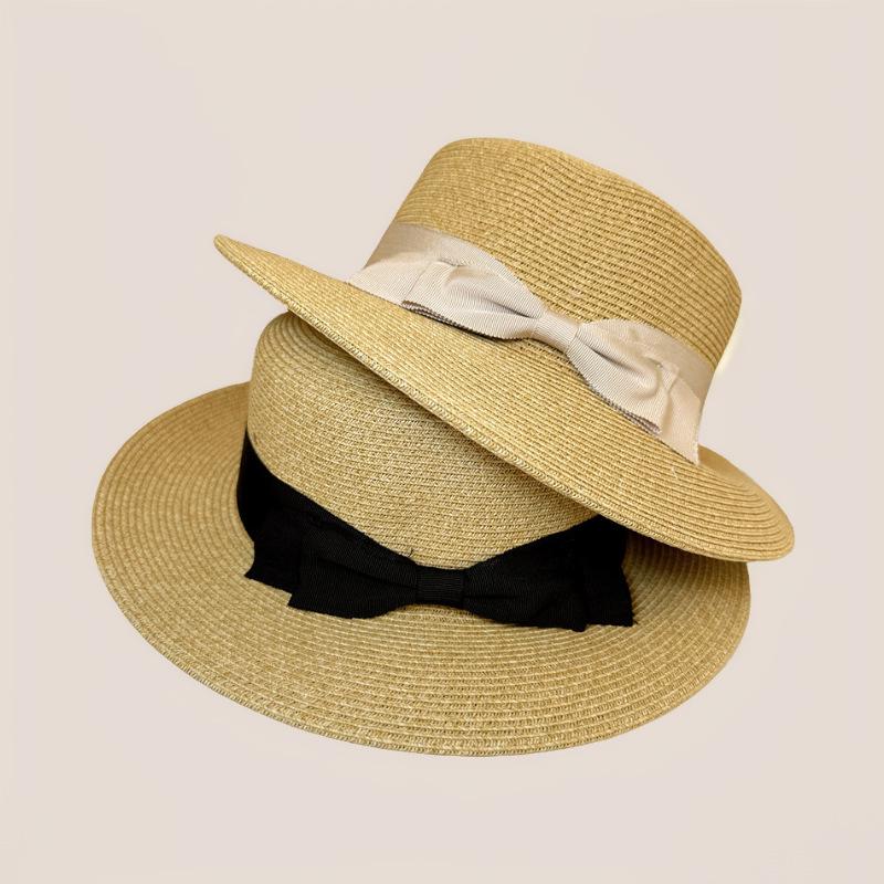 

Japanese Style Thin Braid Straw Hat – Women s Fashionable Flat-Top Sun Hat with Large Brim and Double Bow for Spring and Summer. M (56-58cm)