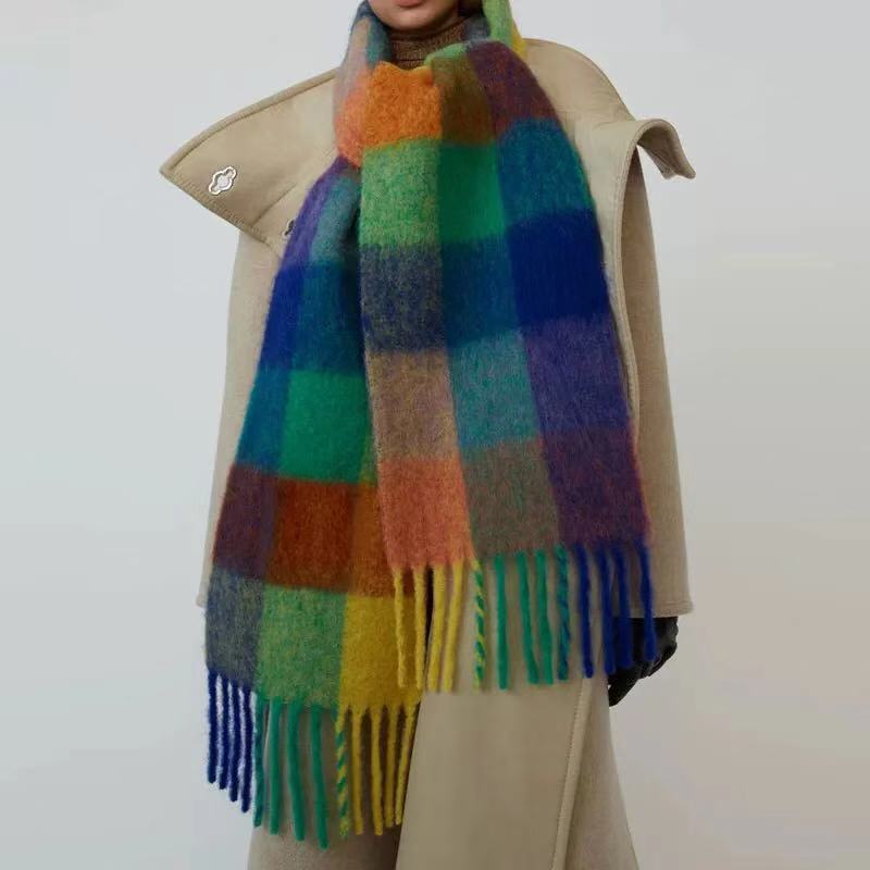 Sciarpa Invernale a Quadri in Cashmere Sciarpa alla Moda Sciarpe a Quadri Colorate Scaldano il Collo degli Studenti e Più Spessa Sciarpa Inverno Donna
