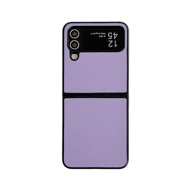 Suitable for Samsung ZFlip5 Folding Screen Protective Case, Lychee Pattern Solid Color Sticker Zflip3/4 Mobile Phone Case