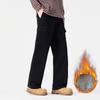 Tooling casual pants men's autumn and winter new pure cotton cloth loose wide-leg trousers fleece straight men's pants tide