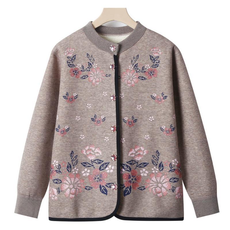 

Женский вязаный свитер с длинным рукавом, зимняя новинка, одежда для людей среднего возраста, бабушкин флисовый утолщенный плащ 5XL (160-87.5 kg recommended)