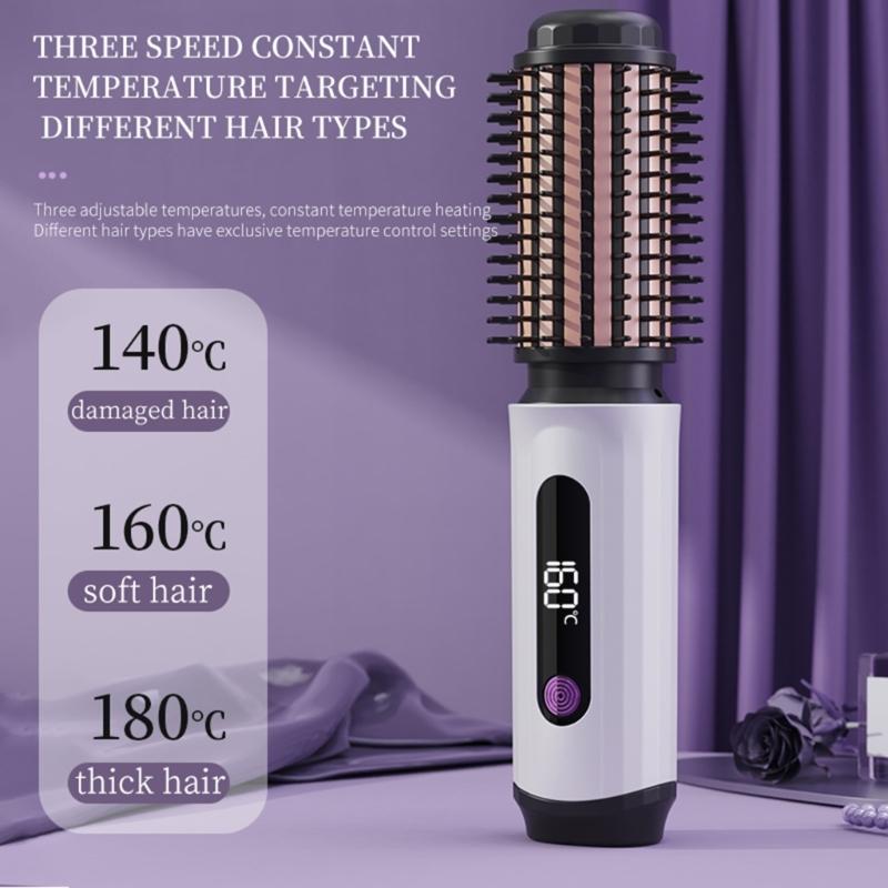 Fast Heating Wireless Curling Brush with Straightening Feature ABS Texture Wireless Appliance for Safe Hair Styling