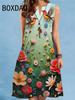 Elegant Flowers And Birds Printed Women's Dress Summer New Sexy Sleeveless V-neck Loose Casual Mini Dress Women Sundress