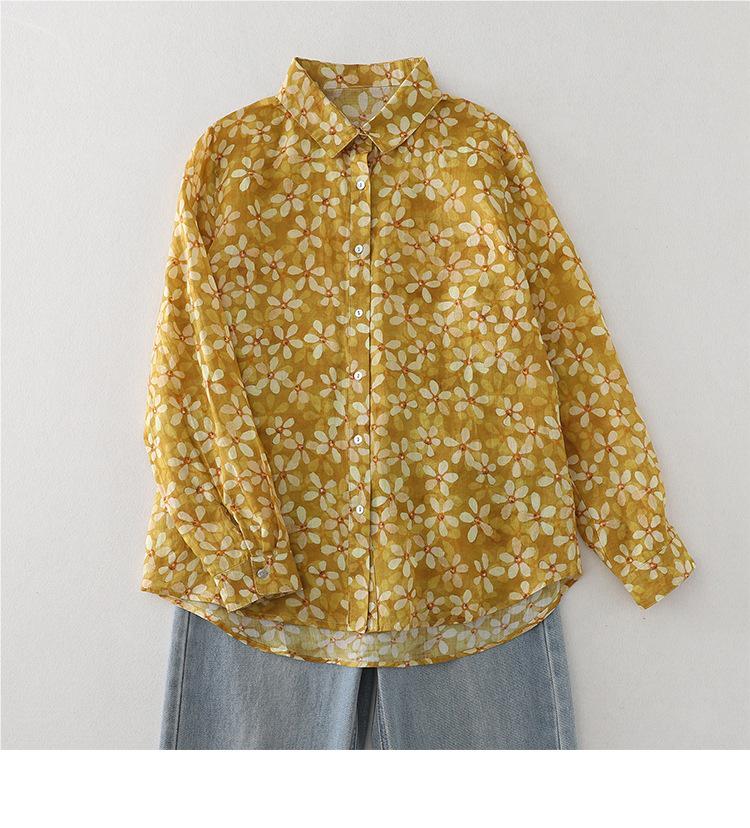 Japanese Women's Cotton Linen Floral Long Sleeve Shirt - Autumn Collection