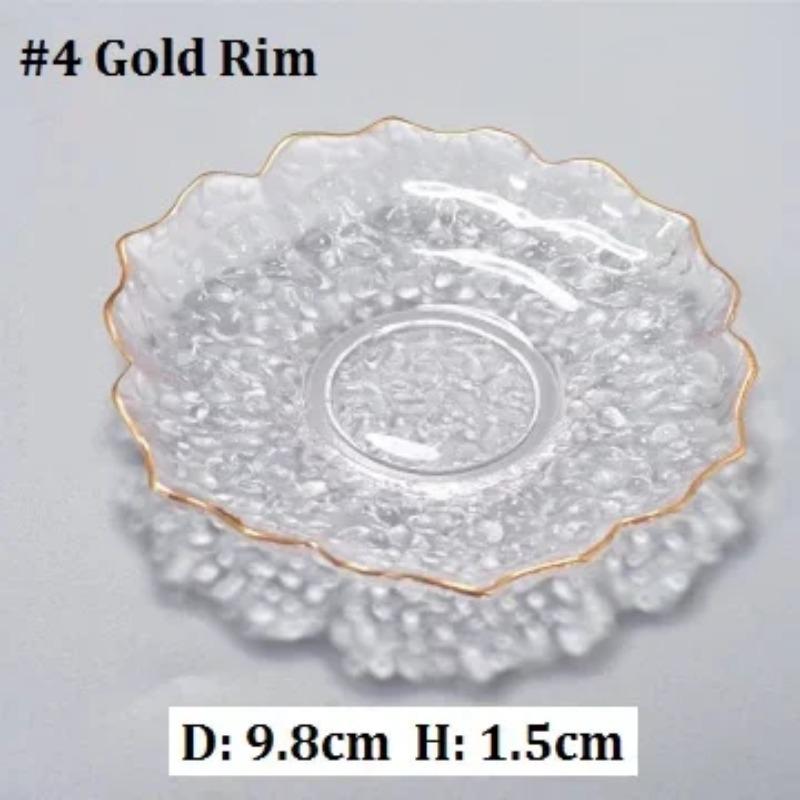

1 шт. Маленькое прозрачное блюдце, стеклянная посуда для чая, кофейной чашки, симпатичные тарелки с золотым ободком для кафе, отелей, ресторанов, декора свадебного стола
