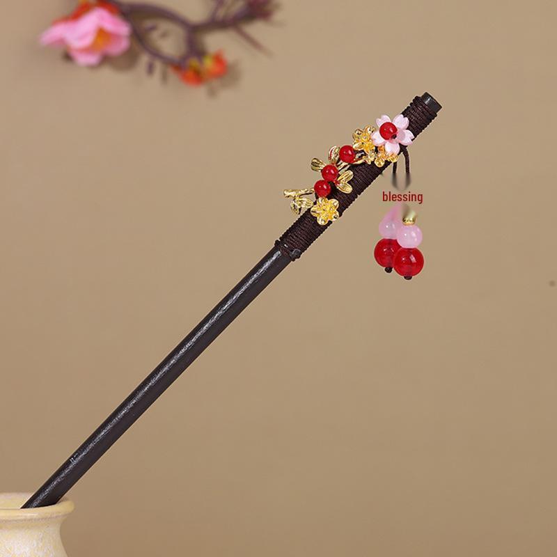 Vintage Tassel Wooden Hairpin for Women - Imitation Ebony Hanfu Accessory, Ancient Style Costume Hairpin