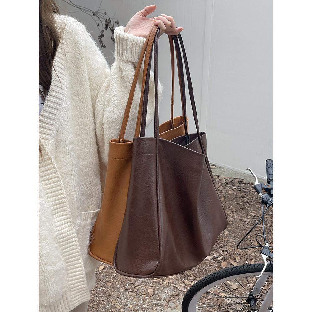 Bolsa Feminina de Grande Capacidade Casual Textura Couro Macio Bolsa de Trabalho Moda Bolsa de Ombro Bolsa Tote