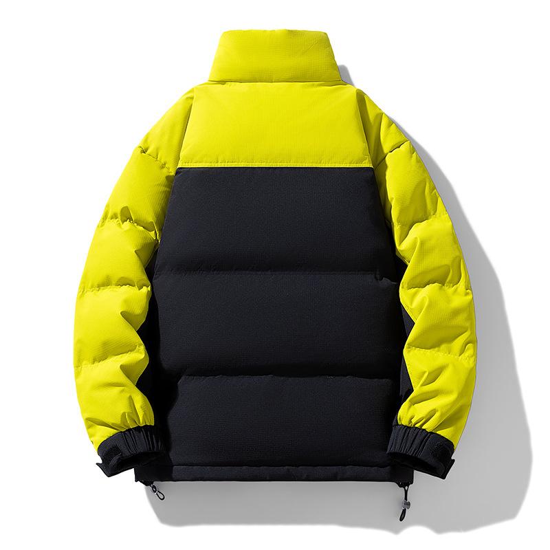 Stand up collar down jacket 2025 winter new thickened warm and cold-resistant contrast splicing work jacket warm trend cotton jacket