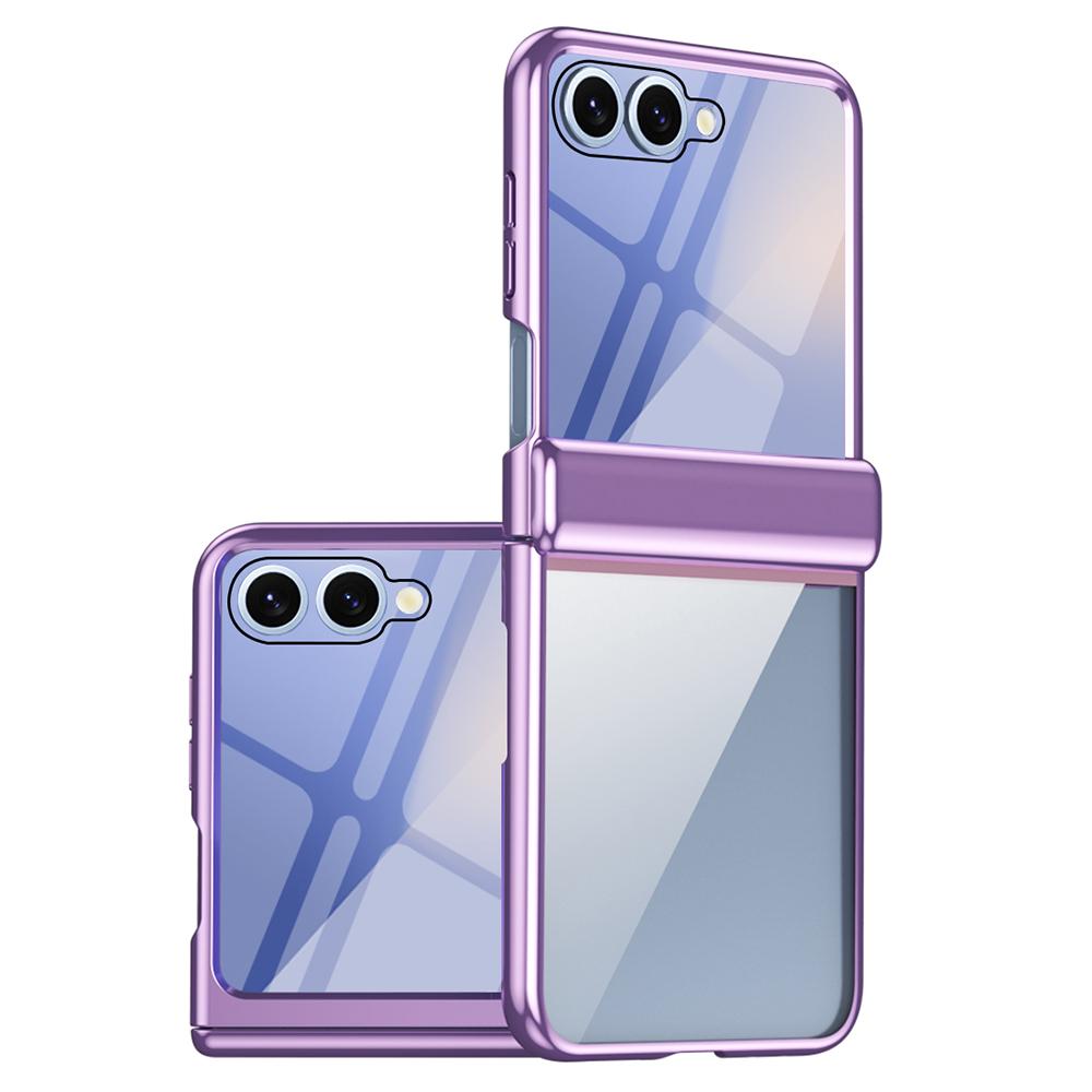 

For Samsung Galaxy Z Flip7 5G Case with Rear Screen Film Hinge Protection Electroplating Clear PC Phone Cover Purple