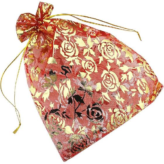 QIANHAILIZZ 100 Pack 7 x 9 Inch Drawstring Flower Heart Bags Organza Jewelry Gift Pouch Candy Pouch Drawstring Wedding Favor Bags (gold heart)