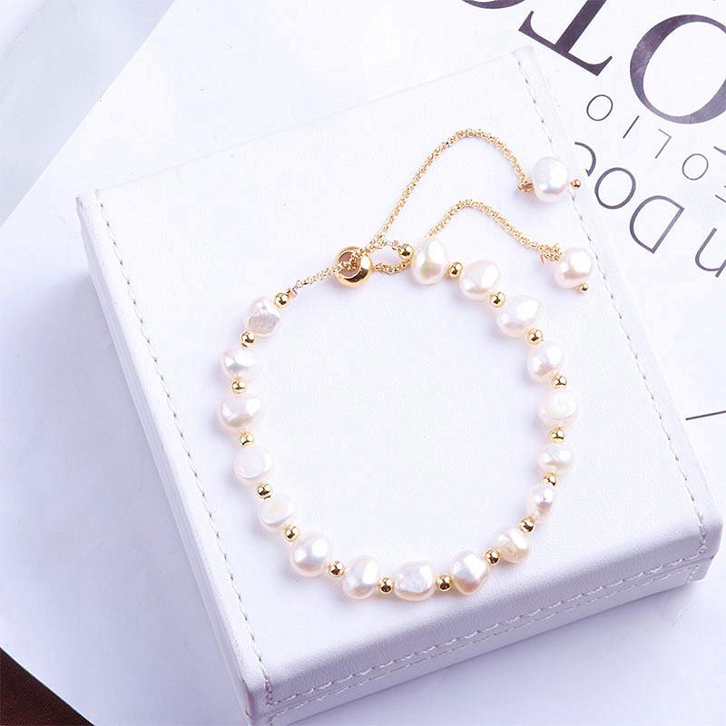 Gold Color Beads Pearls Mixed Adjustable Chain Bracelet Elegant Exquisite Bangles For Women  Jewelry Gift