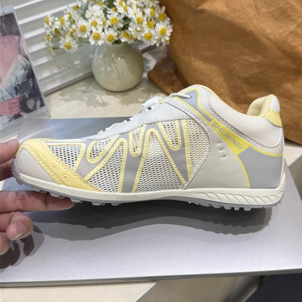 

Женские спортивные туфли на толстой подошве из дышащей сетки, ретро-расцветка, легкая обувь Dequn, весна-лето, новый стиль, ретро-стиль 40 жёлтый