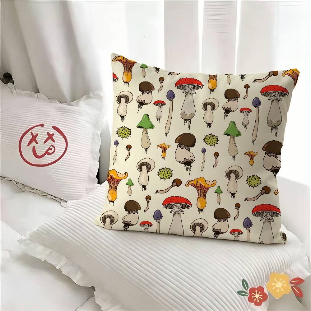 pc Botanical Art Mushroom Retro Pillow Case Fashion Square Pillowcase Bedroom Sofa Room Ins Decoration Leisure