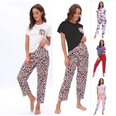 Evropský a Americký Styl Dámský Set pro Volný Čas Dvoudílný Set Krátký Rukáv Dlouhé Kalhoty Pyžamový Set Módní Tištěný Domácí Oblečení