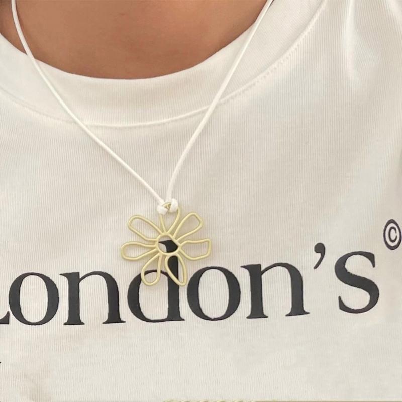 Elegant  Metal Hollow Flower Choker Neckband Collar Necklace Summer Choker Long Lace Up Necklace Fashion Y2K Jewelry